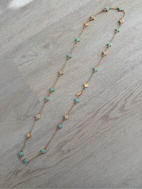 kate spade Gold Long ace of spades Necklace Turquoise Rhinestone Crystal